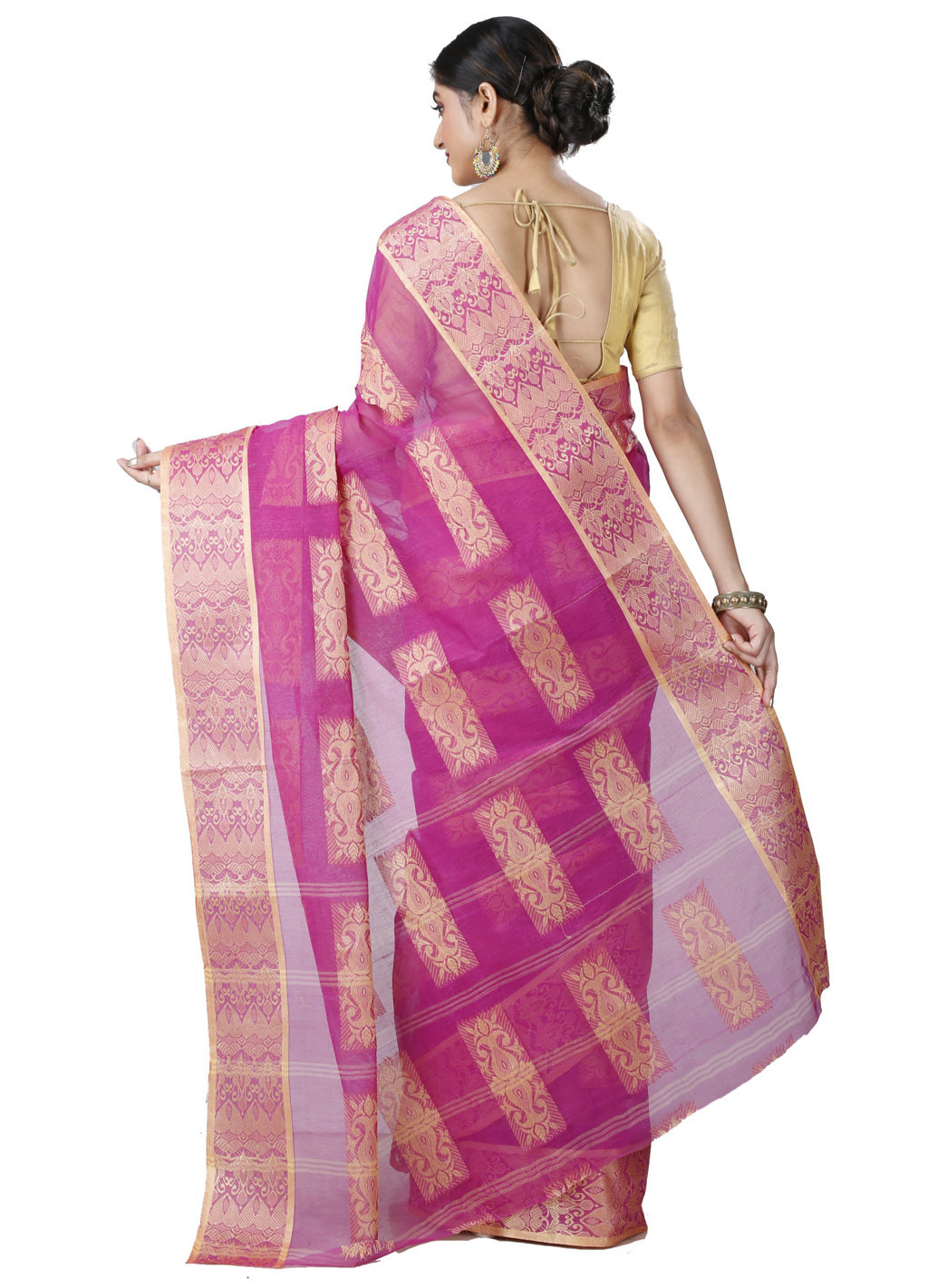 Purple Pure Cotton Strip Suparna Tant Saree (162)